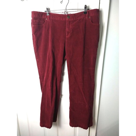 Lands End Woman 18P Burgundy Corduroy Zip Button Straight Pants Pocket Casual - Picture 1 of 10